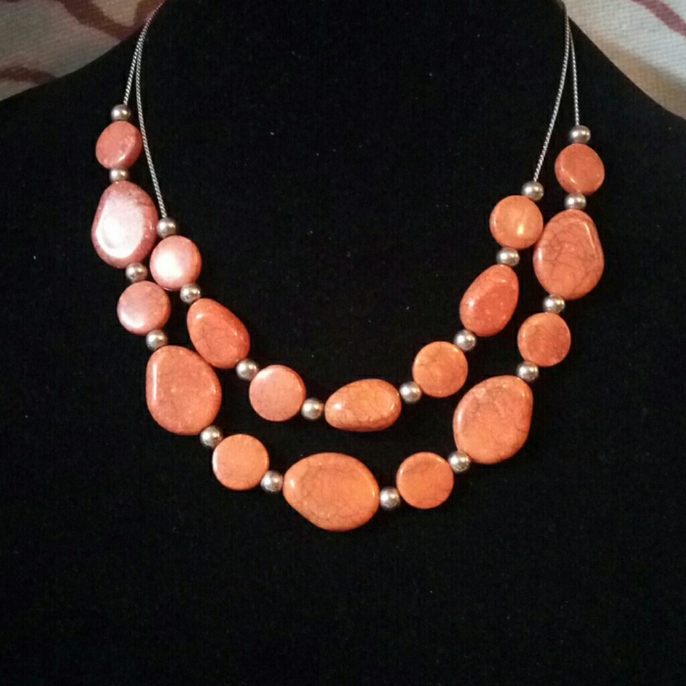 Two strand orange beaded necklace